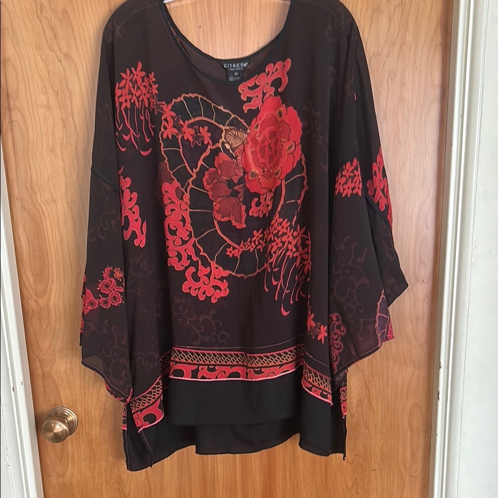 Live and Let Live Black and Red Floral Kimono-Style Top